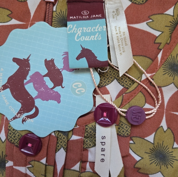 Matilda Jane rust/olive green/off-white floral short sleeved dress, NWT - Picture 7 of 9